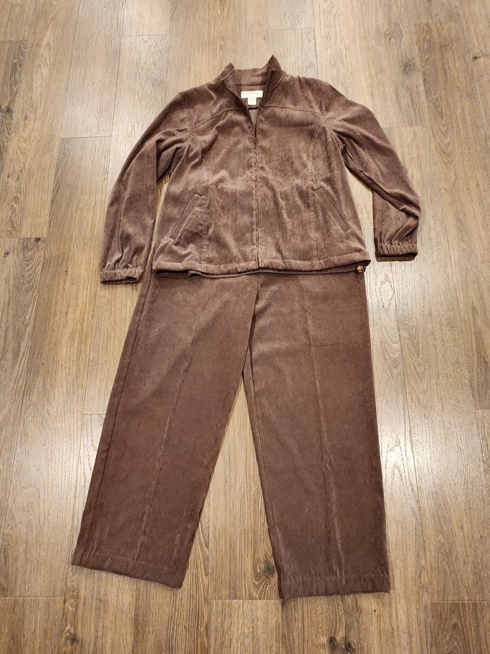 Vintage Orvis Medway Travel Casual Tracksuit Set Brown Faux Suede Size 16